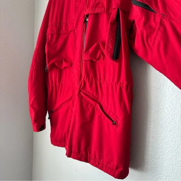 Tommy Hilfiger US Ski Team Men Sherpa Lined Red Parka Hooded Ski Jacket vintage